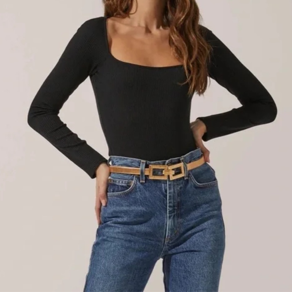 ABERCROMBIE & FITCH Long Sleeve Ribbed Sweater Bodysuit Black